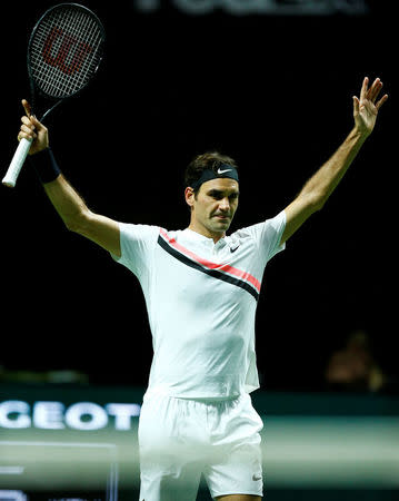 Tennis - ATP 500 - Rotterdam Open - Quarterfinal - Ahoy, Rotterdam, Netherlands - February 16, 2018 Roger Federer of Switzerland celebrates after defeating Robin Haase of the Netherlands. REUTERS/Michael Kooren