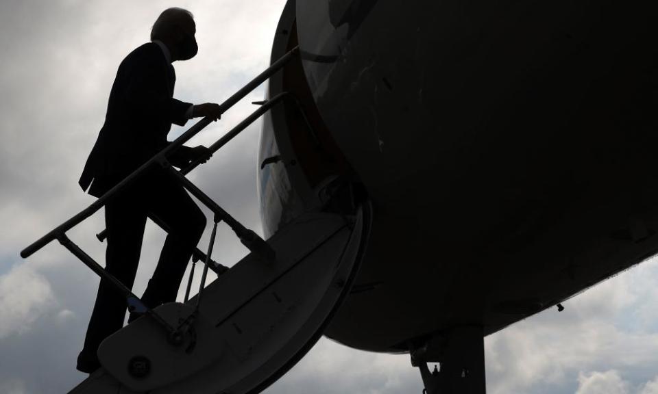 Joe Biden boards a plane in West Mifflin, Pennsylvania on Monday.