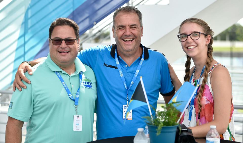 Stephen V. Rodriguez, interim CEO and chief operating officer of the Nathan Benderson Park Conservancy with Peter Jaroshi, the president of the Hungarian Dragon Boat Federation, and translator Dorotty Seenger. The International Dragon Boat Federation 13th IDBF Club Crew World Championships is being held at Sarasota-Bradenton's Nathan Benderson Park (NBP) from now through Sunday, July 24, 2022. The event is free and open to the public, however, there is a $15 parking charge if you'd like to park on the island. For more information visit 2022ccwc.com. Livestreams of the event visit youtube.com/nathanbendersonparkconservancy.