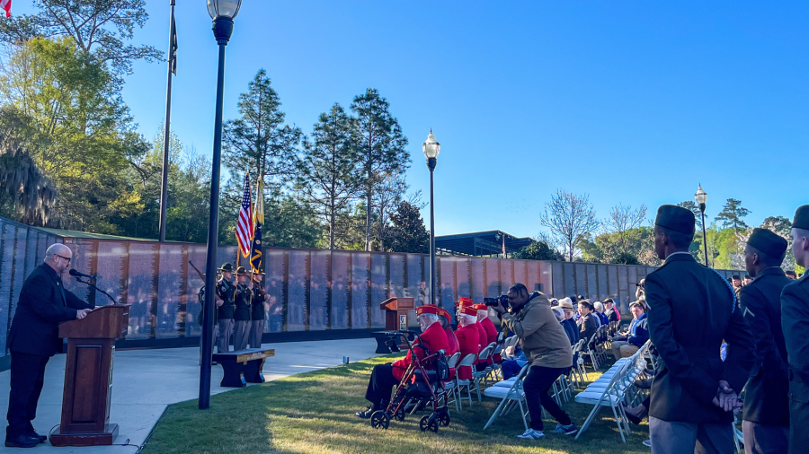 Vietnam War veterans and gold star families gathered for the Vietnam Wall dedication ceremony. (Olivia Yepez)