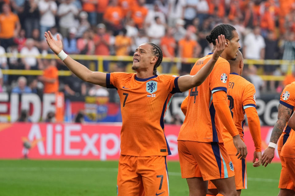 Xavi Simons在2024年歐洲足球錦標賽4強戰率先為荷蘭破門。（Photo by Roy Lazet/Soccrates/Getty Images）