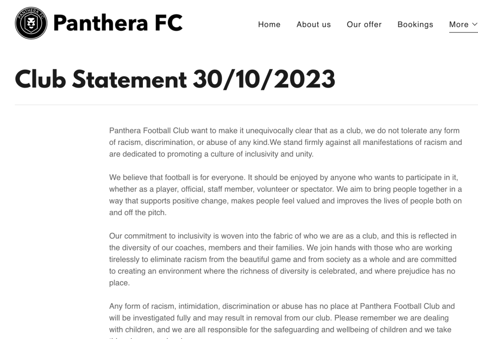 Panthera FC issued a statement via its website. (Panthera FC)