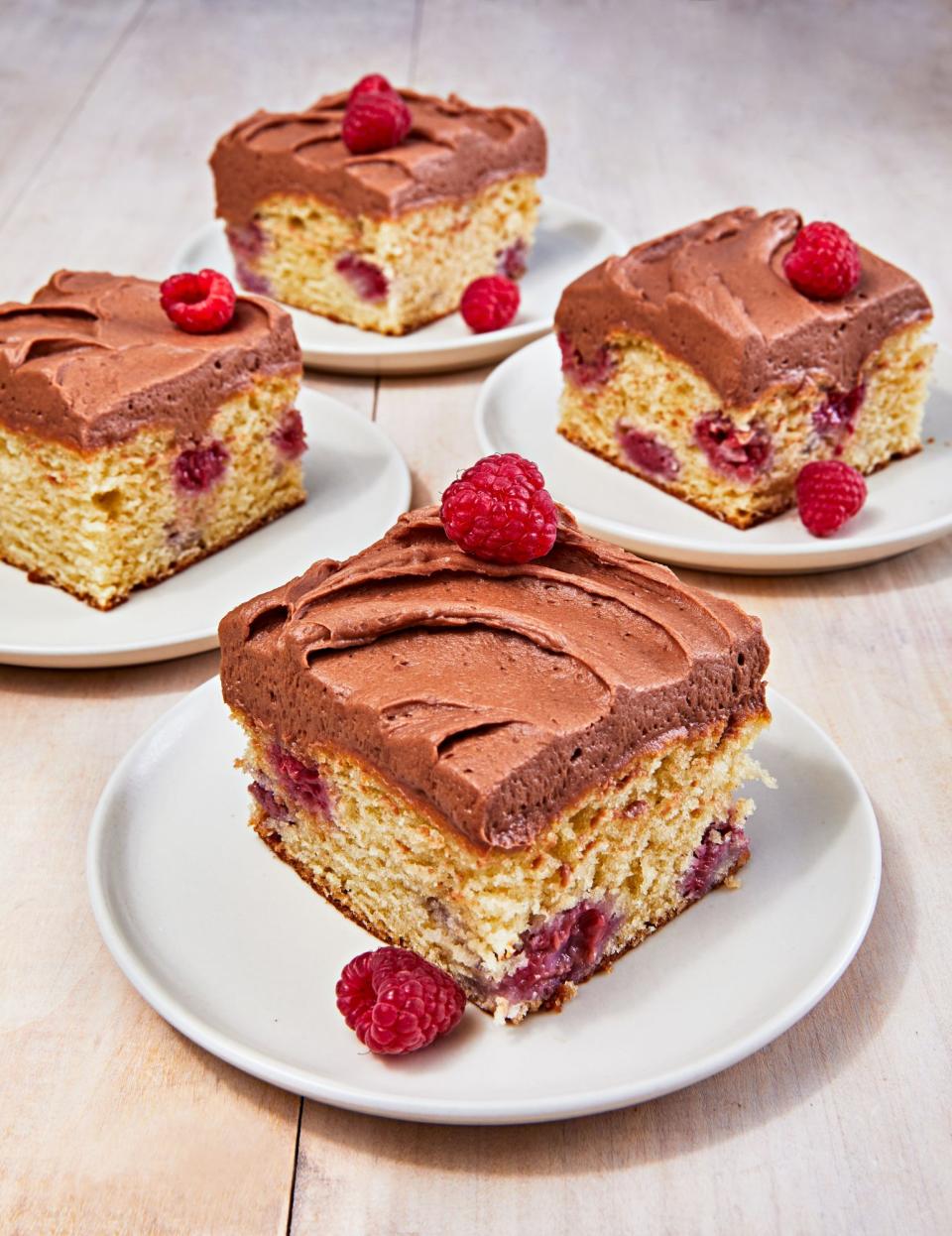 Raspberry Snack Cake with Salted Milk Chocolate Frosting