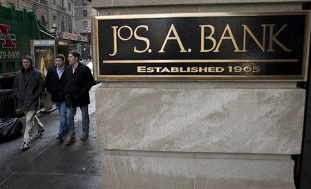 A sign for clothing retailer Jos. A. Bank is pictured in the Manhattan borough of New York in this file photo taken February 14, 2014. REUTERS/Carlo Allegri/Files