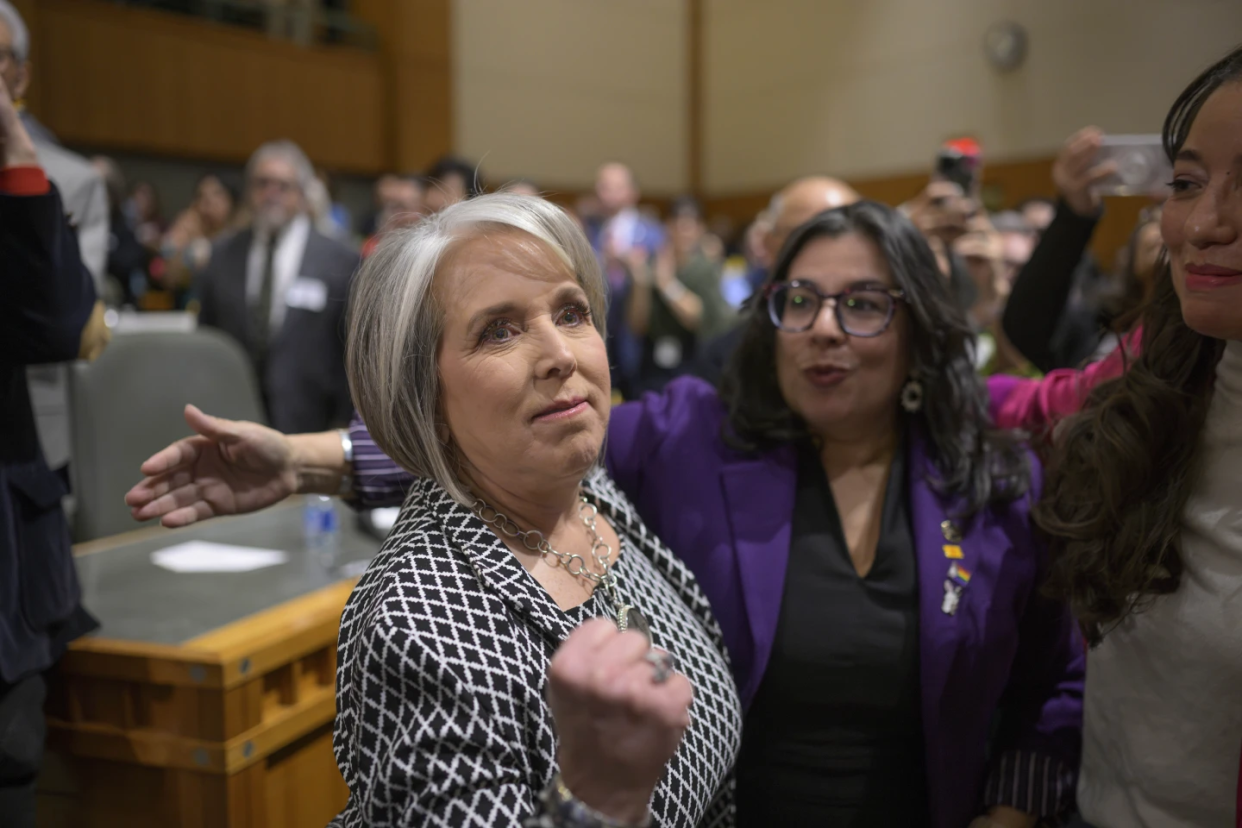 New Mexico Governor Michelle Lujan Grisham enters the House Chambers to deliver her State of the State speech for the start of the 56th Legislature at the Capitol, Tuesday, Jan. 16, 2024, in Santa Fe, N.M.