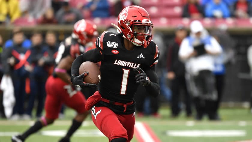 Louisville wide receiver Tutu Atwell (1) during the first half of an NCAA college football game in Louisville, Ky..