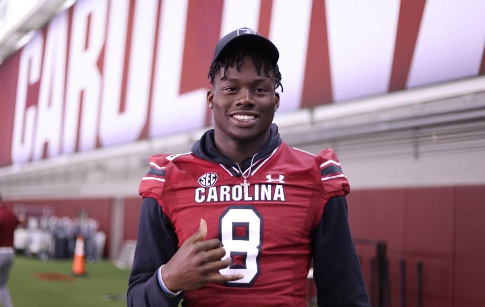 South Carolina wide receiver Nyck Harbor during Media Day at the Spurrier Indoor Practice Facility in Columbia on Thursday, August 3, 2023.