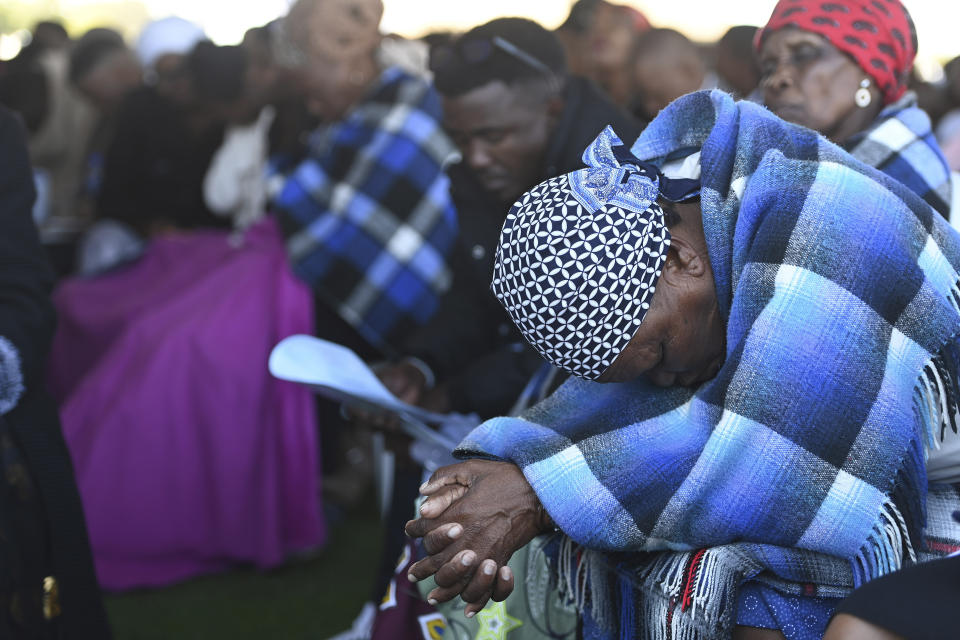 Mourners attend a mass funeral in Molepololefor, Gaborone, Botswana, Saturday May 4, 2024, for the 45 Botswana nationals who were killed in a bus crash en route to Moira City for Easter weekend services last month in neighbouring South Africa. The only survivor was an eight-year-old child. (AP Photo)