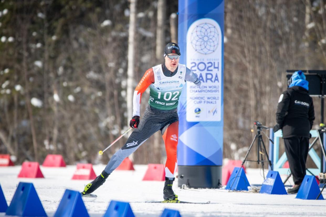 Canada's Mark Arendz, pictured at the Para biathlon worlds on March 6, claimed his third career Crystal Globe after winning all four Para biathlon races on the World Cup circuit this season. (Nordiq Canada - image credit)