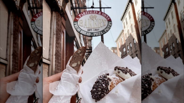 Biscotti and cannoli with sign