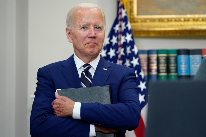 President Joe Biden's public approval rating fell for a fourth straight week to 36%, matching its lowest level last seen in late May, according to a Reuters/Ipsos opinion poll completed on June 22, 2022.