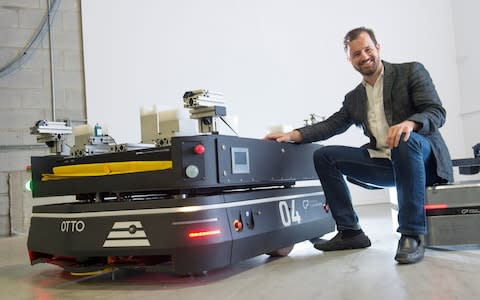 Ryan Gariepy of Clearpath Robotics, with his OTTO Robot - Credit: JULIAN SIMMONDS/JULIAN SIMMONDS