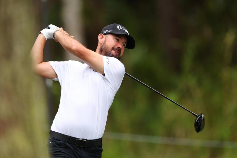HILTON HEAD ISLAND, SOUTH CAROLINA - Brian Harman of the St. Simons Island plays his shot from the fifth tee during the first round of the RBC Heritage at Harbour Town Golf Links on April 13, 2023 in Hilton Head Island, South Carolina.