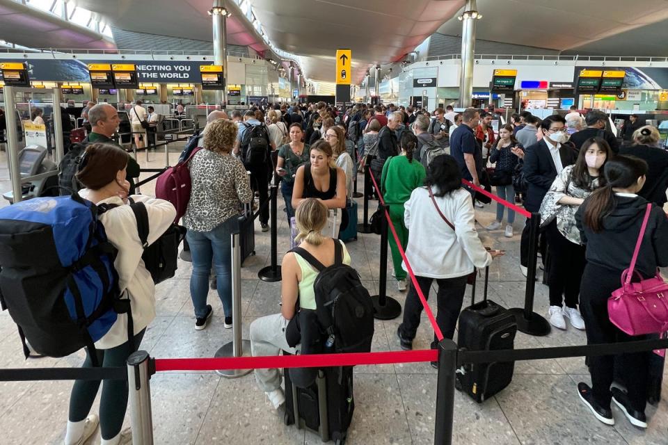 People face travelling disruption and long queues at airports amid the industry's ongoing staffing crisis (AP)