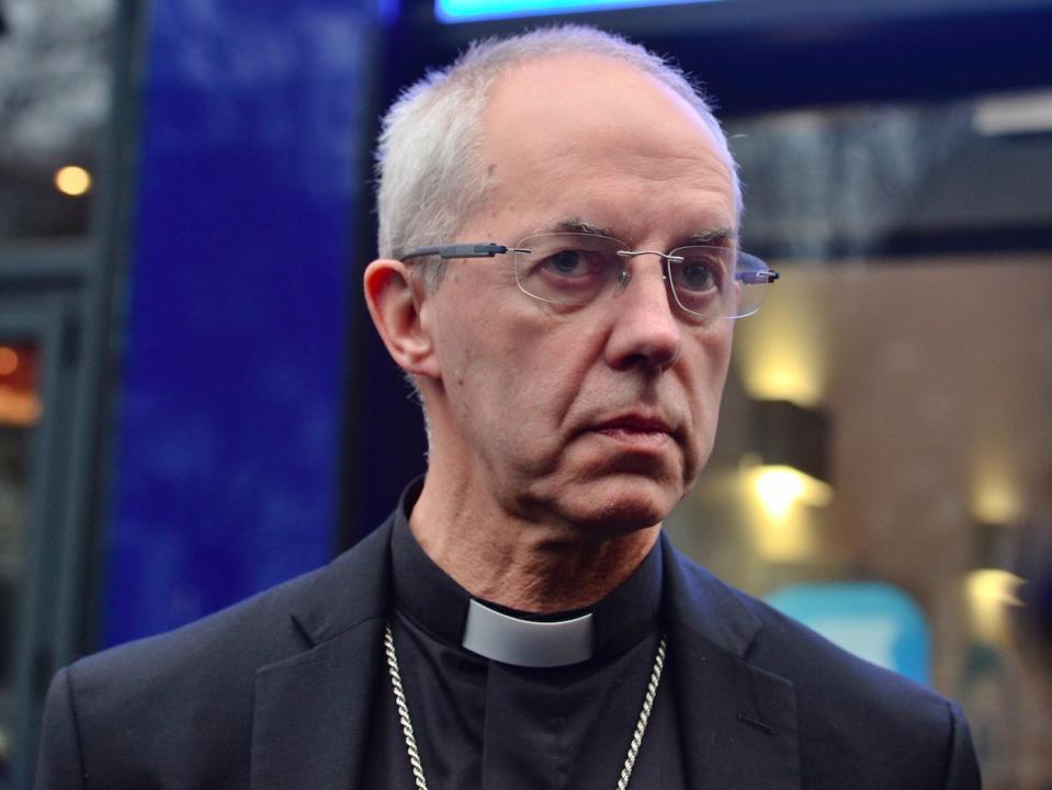 The Archbishop of Canterbury Justin Welby speaks to the media after he appeared on breakfast presenter Nick Ferrari's LBC show at the Global Radio studios in London.