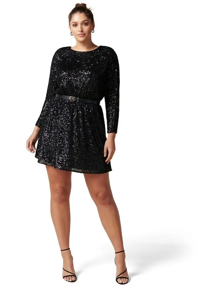 Sia Curve Sequin Batwing Mini Dress from Forever New, $169.99