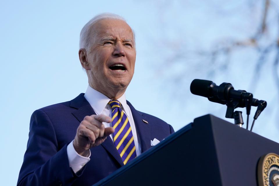 President Joe Biden speaks in support of changing the Senate filibuster rules to ensure the right to vote is defended, at Atlanta University Center Consortium, on the grounds of Morehouse College and Clark Atlanta University, Tuesday, Jan. 11, 2022, in Atlanta. (AP Photo/Patrick Semansky) ORG XMIT: OTK