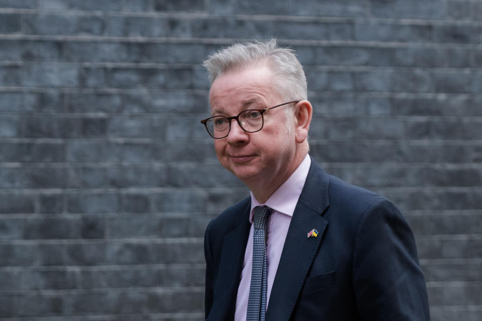 LONDON, UNITED KINGDOM - MARCH 09, 2022: Secretary of State for Levelling Up, Housing and Communities, Minister for Intergovernmental Relations Michael Gove is seen in Downing Street in central London on March 09, 2022 in London, England. (Photo credit should read Wiktor Szymanowicz/Future Publishing via Getty Images)
