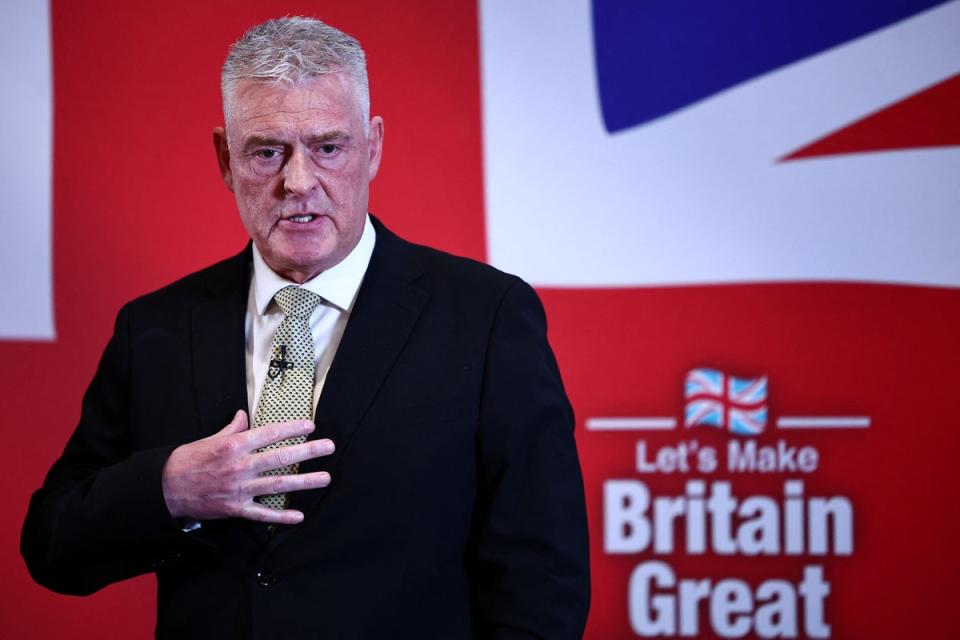 Lee Anderson accused the crowd of laughing at him as he gave his first speech as a Reform UK MP (AFP via Getty Images)
