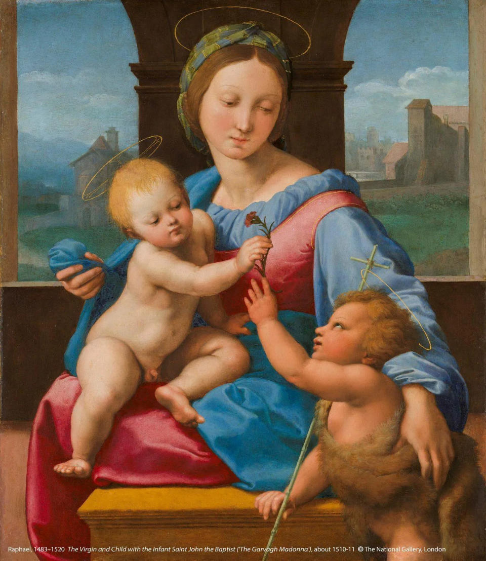 拉斐爾（1483–1520）作品8〈聖母子與施洗者約翰〉（阿爾瓦聖母），約1510–1511創作。圖片版權：英國國家藝廊c（圖／奇美博物館提供）