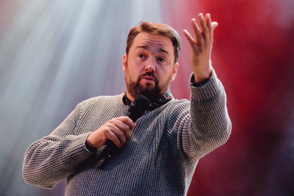 NEWCASTLE UPON TYNE, ENGLAND - AUGUST 30: Jason Manford performs at Virgin Money Unity Arena on August 30, 2020 in Newcastle upon Tyne, England. (Photo by Thomas M Jackson/Getty Images)