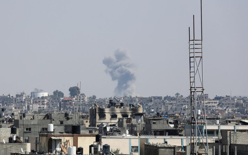 Smoke rises from Khan Yunis after an Israeli airstrike