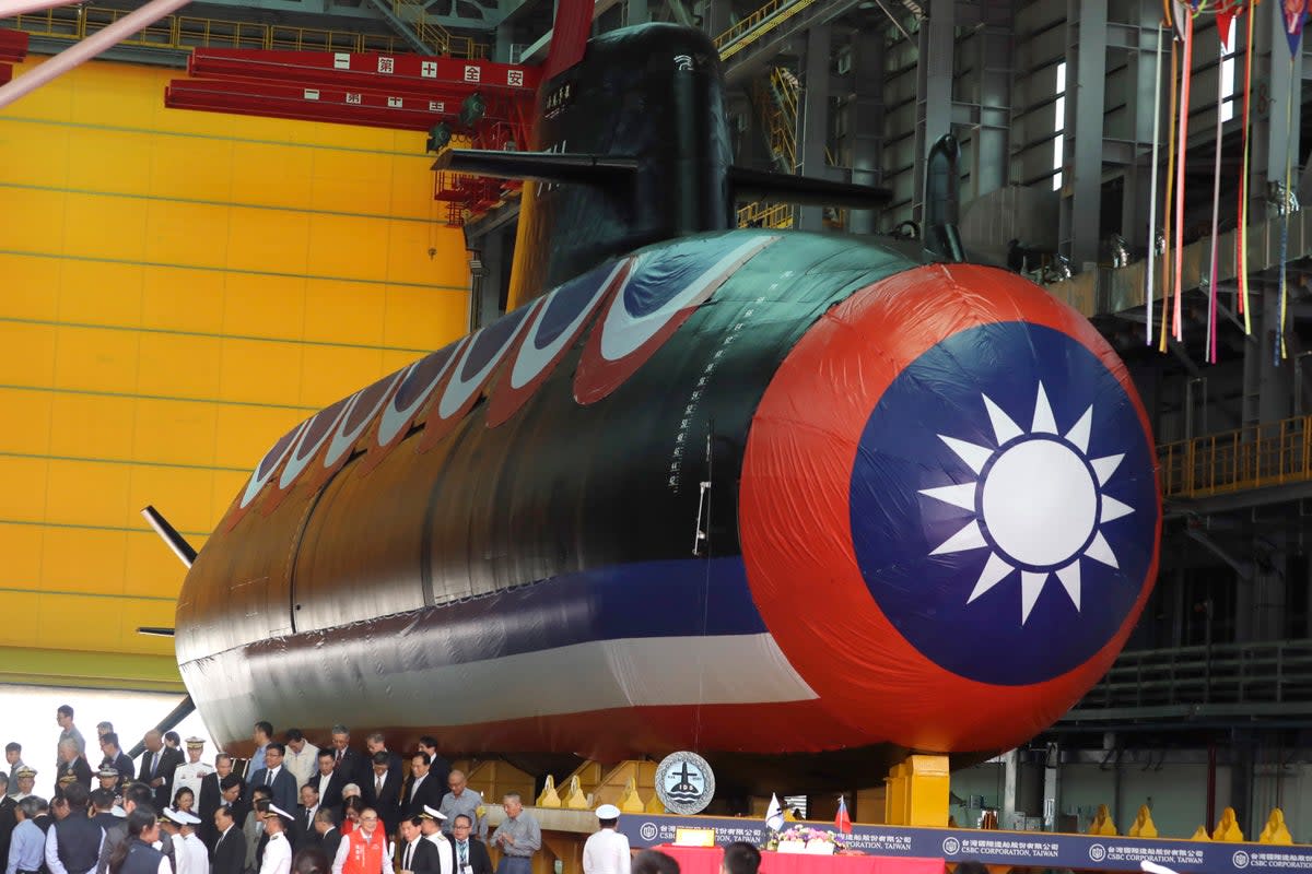 Taiwan's domestically-made submarine during the naming and launching ceremony (AP)