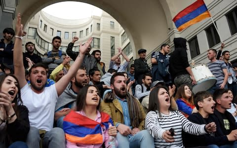 Opposition rallies were held in central Yerevan, the Armenian capital - Credit:  KAREN MINASYAN/ AFP