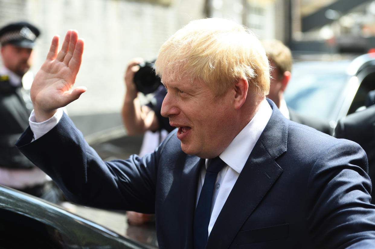 Conservative party leadership contender Boris Johnson leaving his office in Westminster, London.