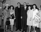 <p>Billy Graham and his wife pose with the first family after services at the National City Christian Church, Aug. 21, 1964. From left: Ruth Bell Graham, Lady Bird Johnson, Graham, President Lyndon Johnson, and his daughters Luci and Lynda Johnson. The evangelist was the guest pastor of the church at morning services. (Photo: John Rous/AP) </p>