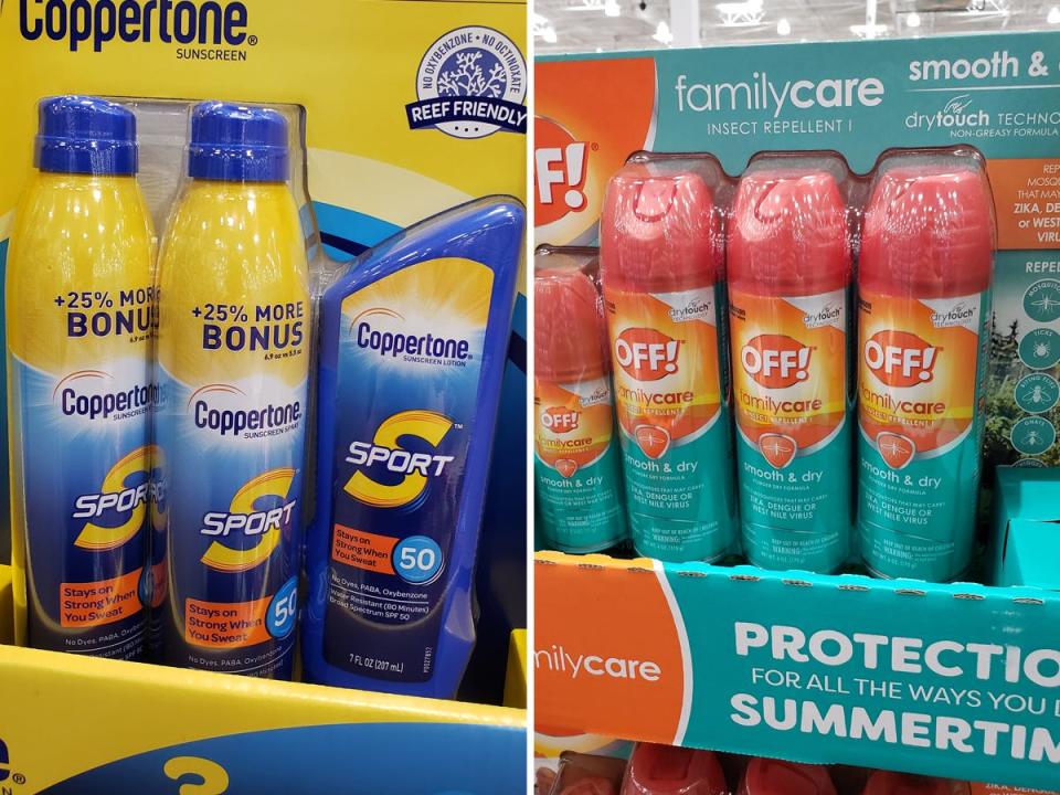 (left) costco sunscreen pack (right) costco bug spray pack