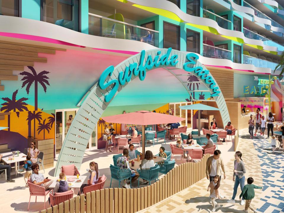 December 2022 – Surfside Eatery will debut as the dedicated buffet in Surfside, the new neighborhood designed for young families sailing on Icon of the Seas. More Royal Caribbean firsts include a spot for a quick stop between adventures, Surfside Bites, and specialty restaurant Pier 7 for beachside favorites.