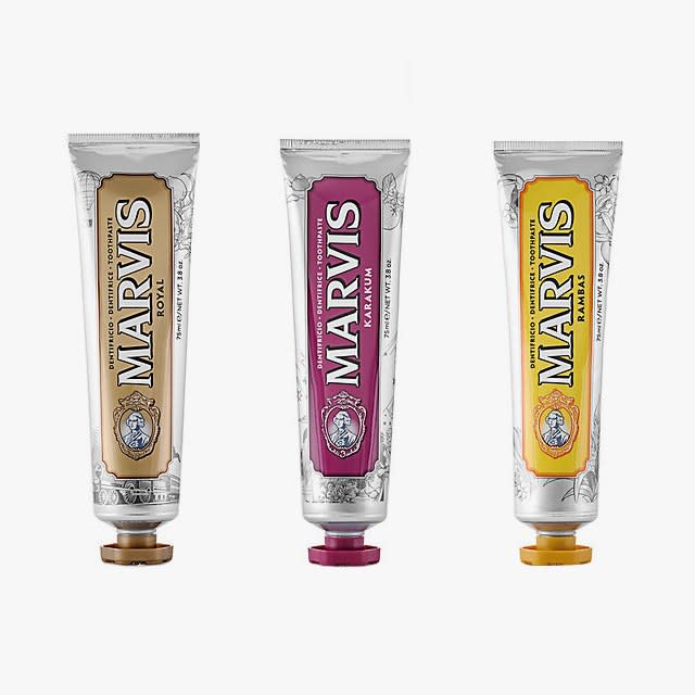 Marvis Toothpaste in Royal, Karakum, and Rambas, $15 each,
barneys.com