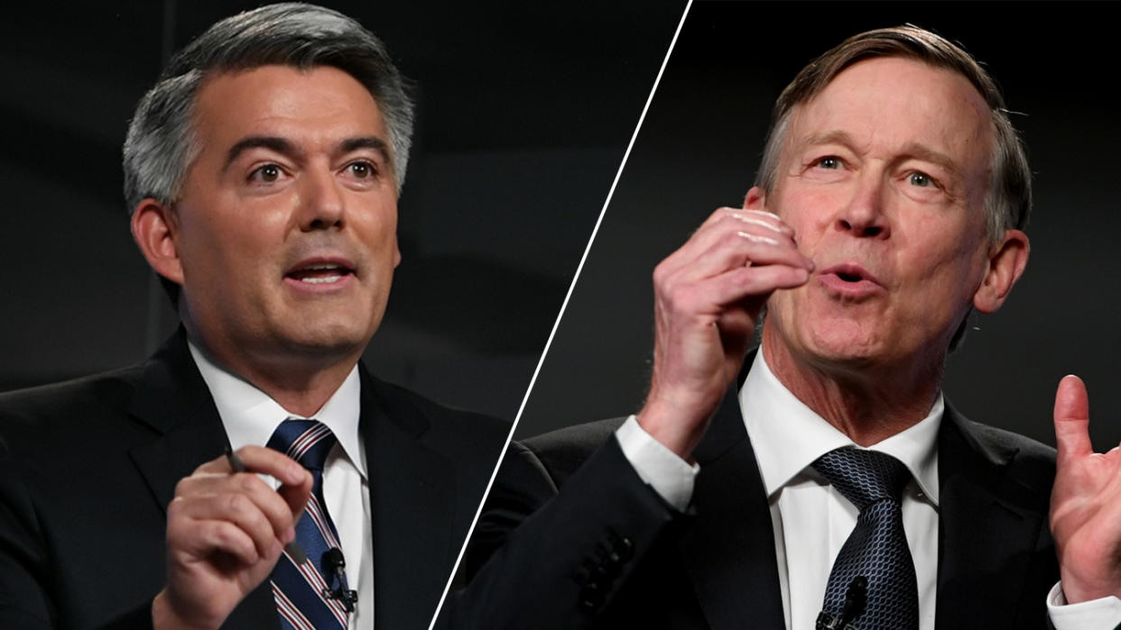 U.S. Sen. Cory Gardner/Democratic former Colorado Gov. John Hickenlooper  (Hyoung Chang/MediaNews Group/The Denver Post via Getty Images (2))