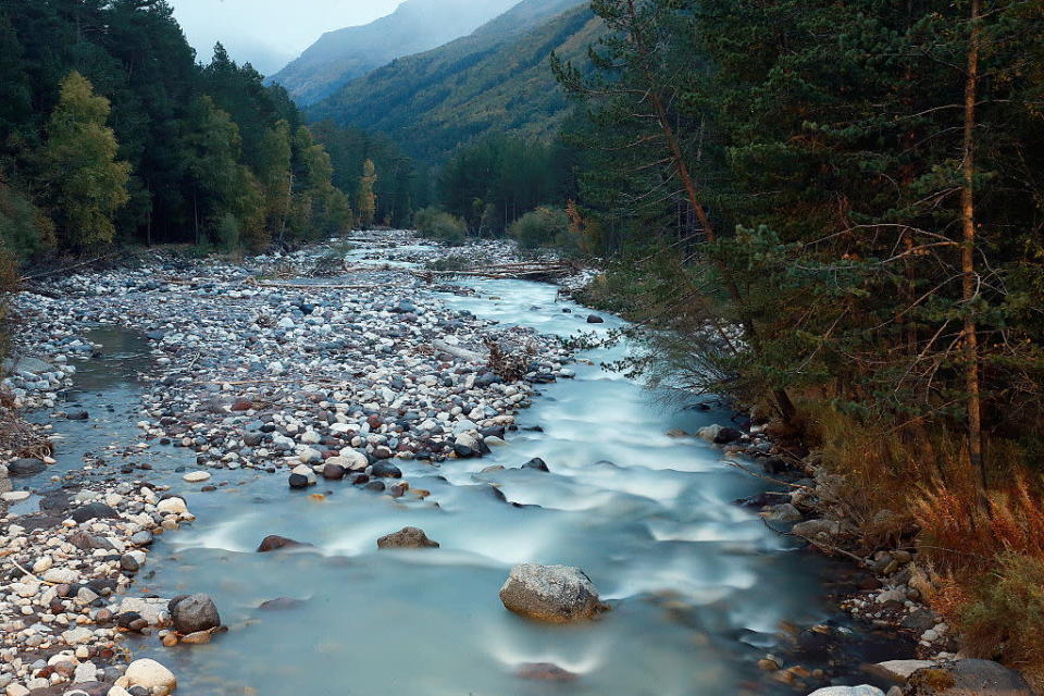 <p>Calming waters stream over the rocky terrain in this stunning image taken of the Baksan River in Kabardino-Balkaria, Russia. (Photo: Getty Images)</p>