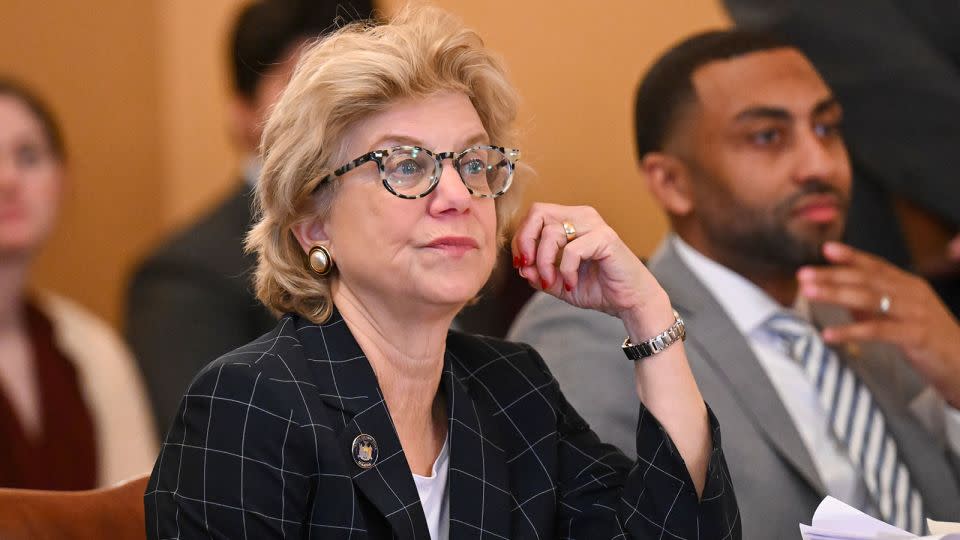 New York state Sen. Shelley Mayer at a state Senate Judiciary Committee hearing in April 2023, in Albany. - Hans Pennink/AP/File