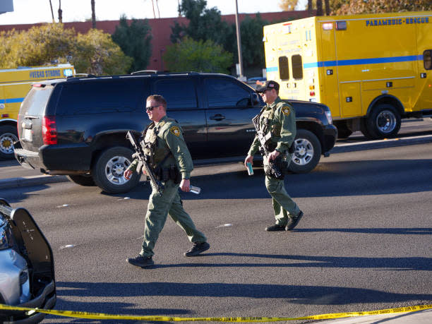 Emergency responders respond at the UNLV campus after a shooting on 6 December 2023 in Las Vegas, Nevada (Getty Images)