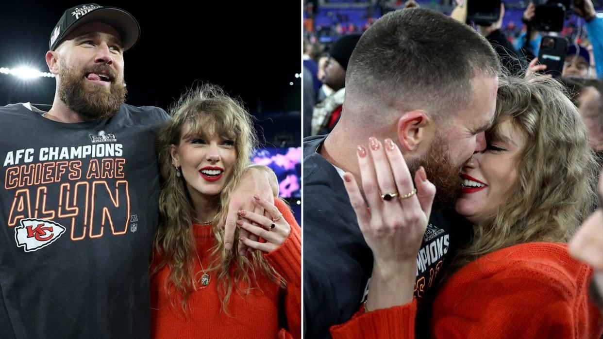 Taylor Swift and Travis Kelce wrap up in each others arms after Kansas City Chiefs game