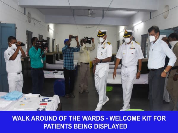 Navy officers inspecting the Covid care centre in Odisha's Khurda district (Photo/ANI) 