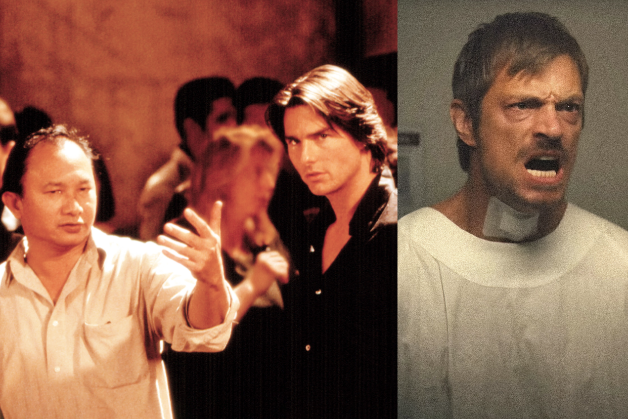 John Woo directing Tom Cruise in Mission: Impossible II; Joel Kinnaman in Silent Night. (Paramount and Lionsgate courtesy Everett Collection)