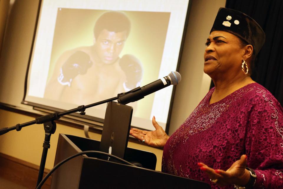 Khalilah Camacho-Ali, Muhammad Ali's ex-wife, visited the Brockton Public Library on Saturday, March 4, 2023.