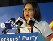 WP chairman Sylvia Lim speaks at the party's third and final rally. (Yahoo! photo)