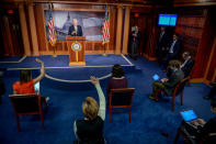 McConnell speaks to the media after a meeting to wrap up work on coronavirus economic aid legislation