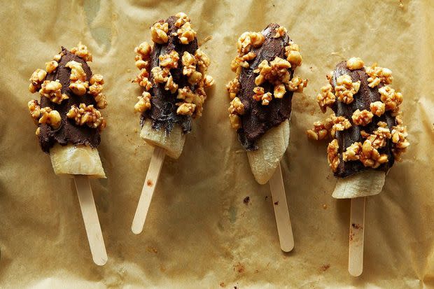 Forzen Bananas Dipped in Mexican Chocolate Ganache and Spicy Honeyed Peanuts