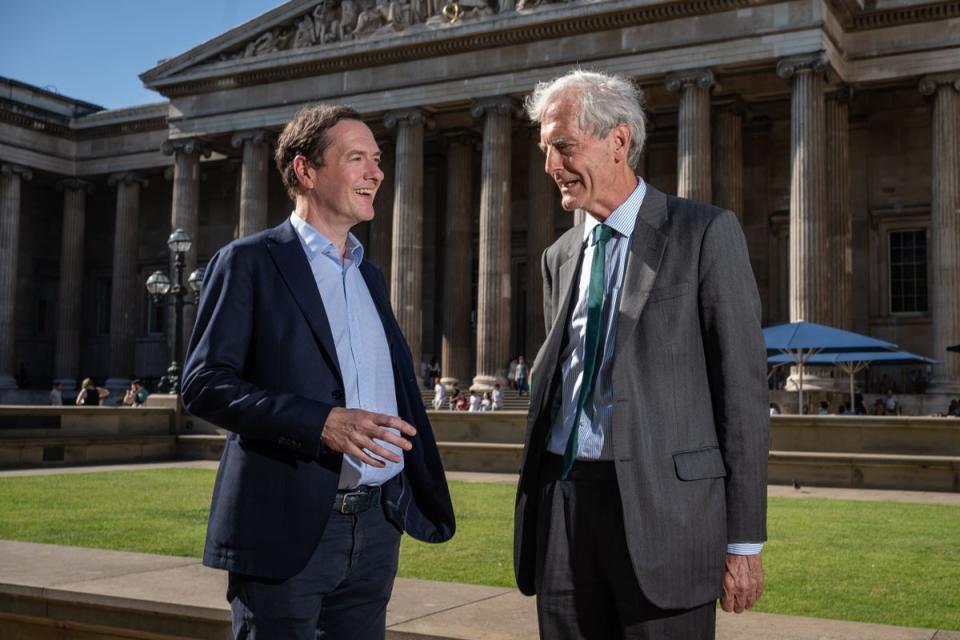 George Osborne, chairman of the British Museum, left, and Sir Mark Jones outside the British Museum (PA) (PA Wire)