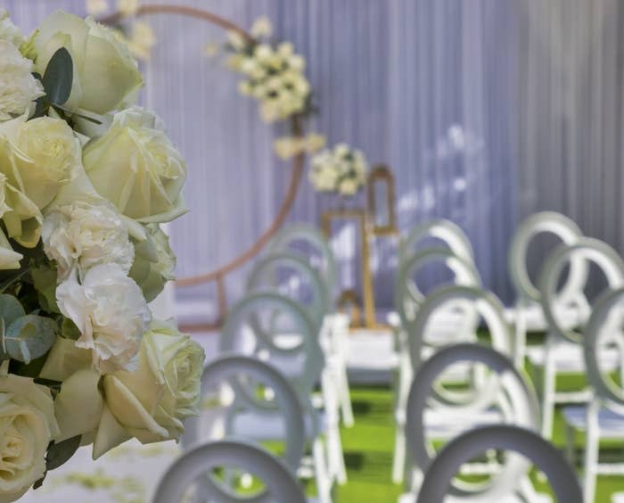wedding ceremony set up with flowers