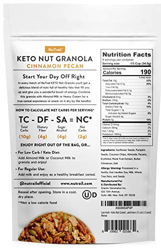 NuTrail™ - Keto Nut Granola Healthy Breakfast Cereal - Low Carb Snacks & Food - 2g Net Carbs - Almonds, Pecans, Coconut and more (11 oz) (1 Count)