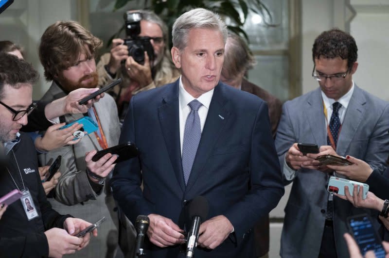 Former Speaker of the House Kevin McCarthy, R-Calif., has endorsed Rep. Tom Emmer, R-Minn., for speaker of the House. Photo by Bonnie Cash/UPI