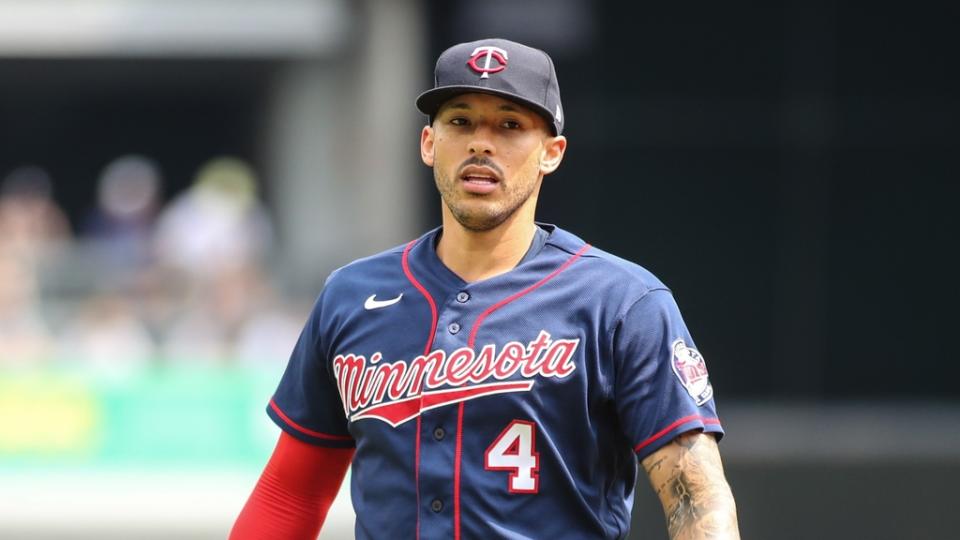 Sep 5, 2022; Bronx, New York, USA; Minnesota Twins shortstop Carlos Correa (4) at Yankee Stadium.