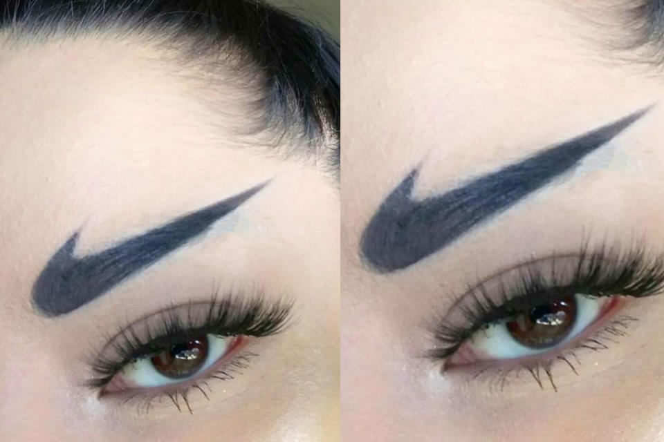 Nike swoosh eyebrows are taking over Instagram. (Photo: Instagram/slayagebyjess)